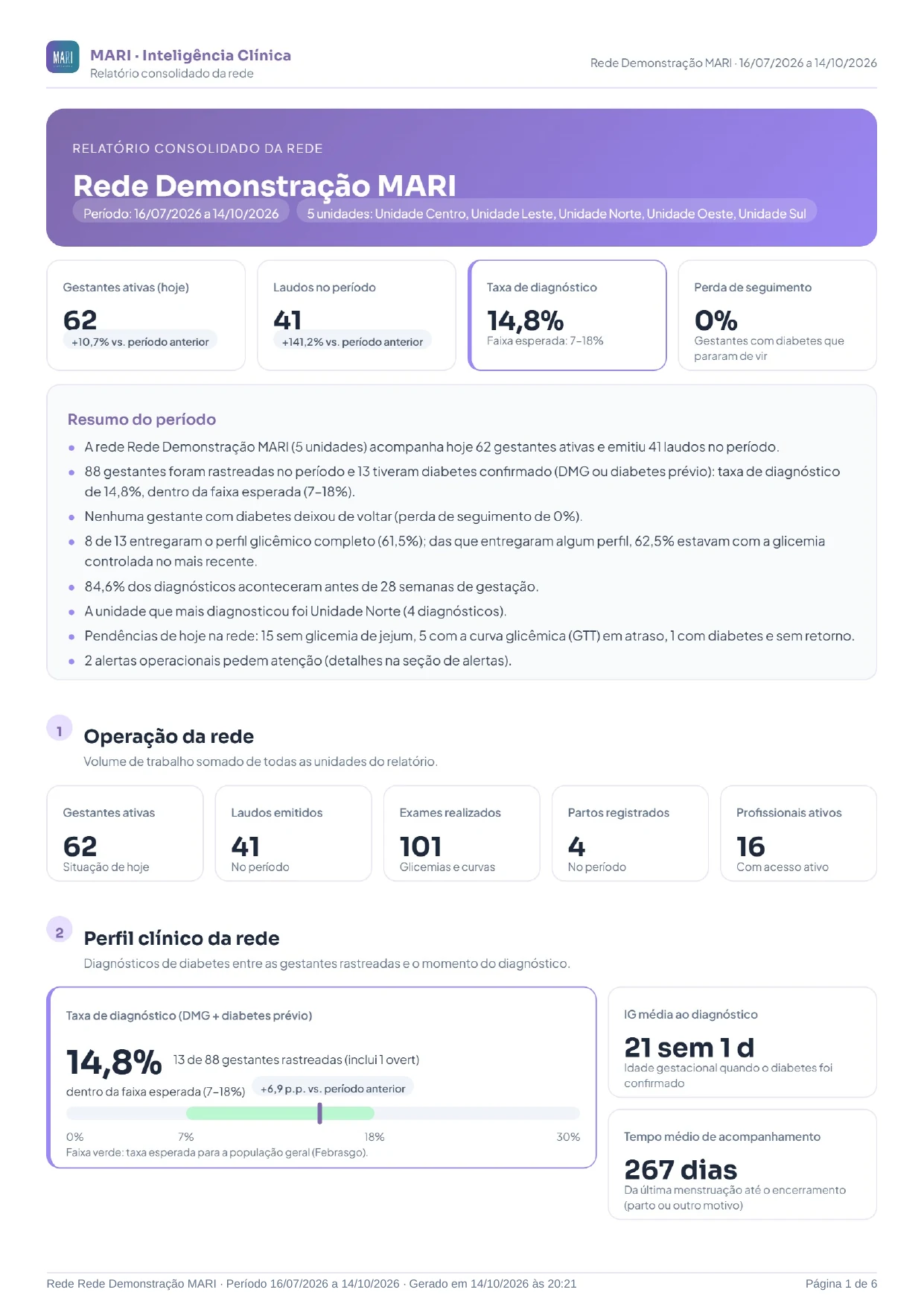 Relatório consolidado da rede · Rede Demonstração MARI (dados fictícios)